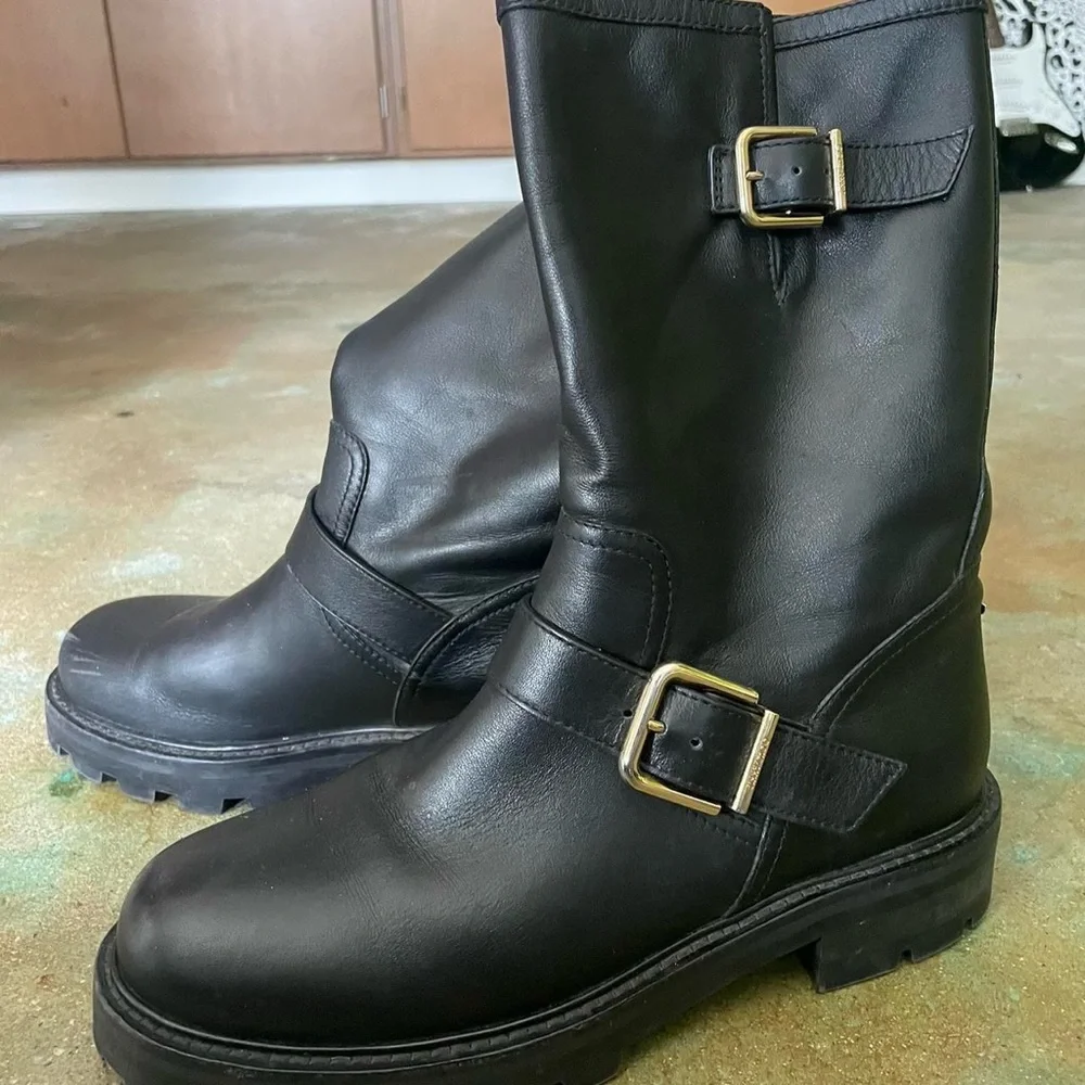 JIMMY CHOO Black Leather Biker Boots - Picture 3 of 9